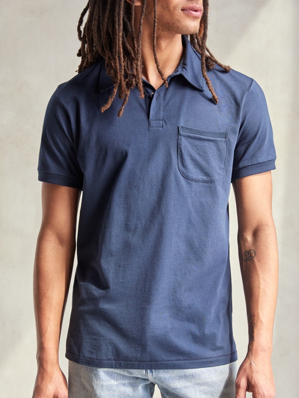 Outerknown Organic Pima Cotton Sojourn Polo Jersey Blue Made in Peru Size Medium